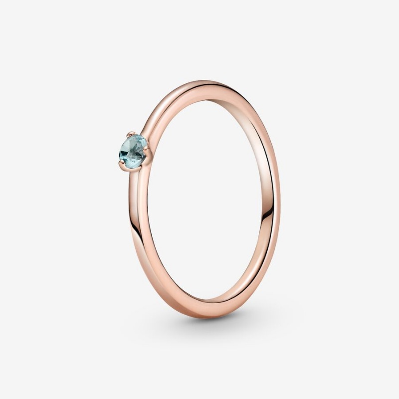 Rose Gold Plated Pandora Light Blue Solitaire Halo & Solitaire Rings | 931-FPUZYM