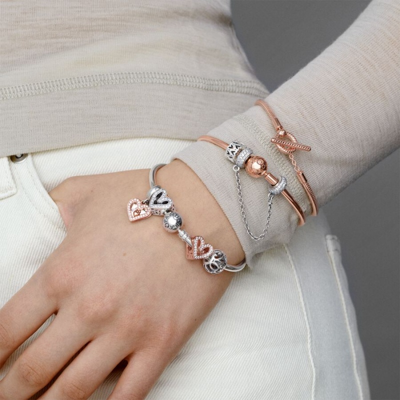 Rose Gold Plated Pandora Moments Bangle Bangles | 893-FIXROL