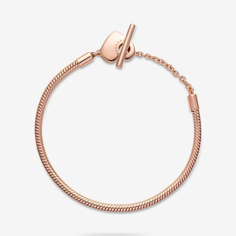 Rose Gold Plated Pandora Moments Heart T-Bar Snake Charm Holders | 854-TPVFDJ