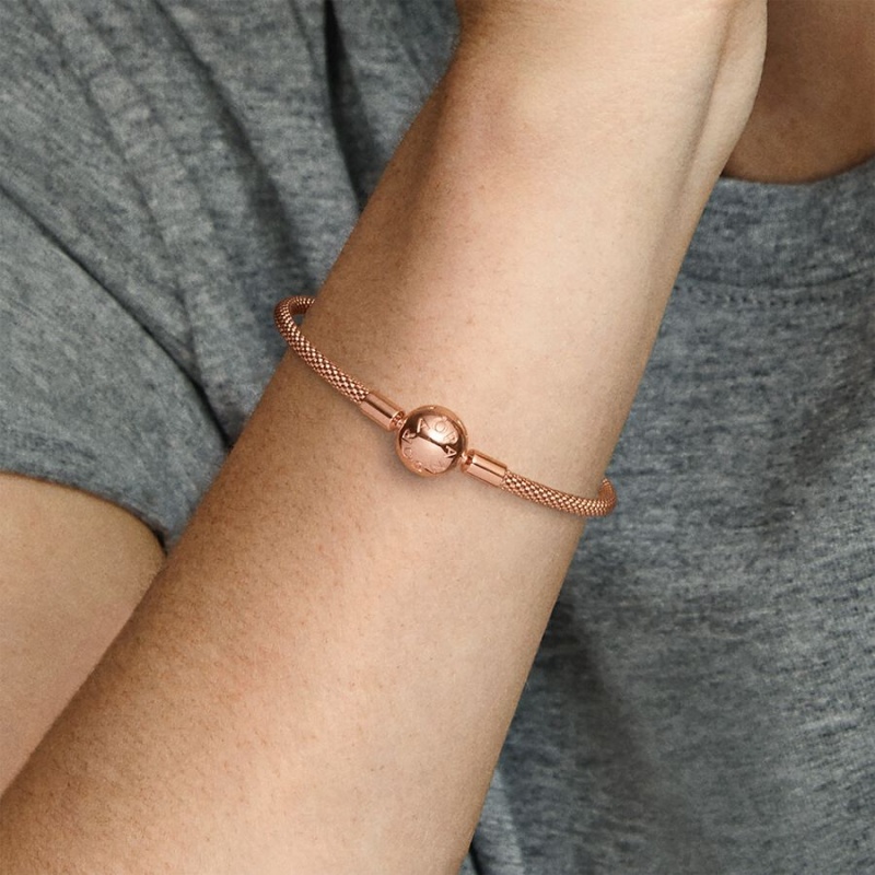 Rose Gold Plated Pandora Moments Mesh Charm Bracelets | 890-ASKRFT