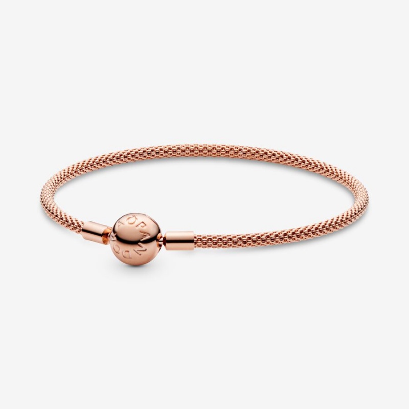 Rose Gold Plated Pandora Moments Mesh Charm Bracelets | 890-ASKRFT