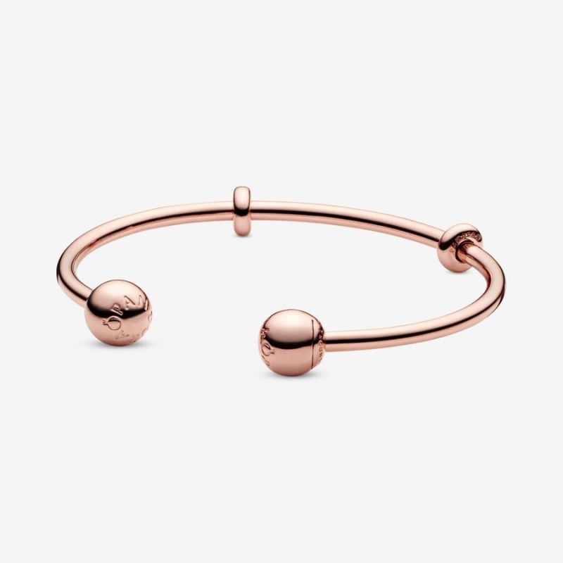 Rose Gold Plated Pandora Moments Open Bangle Charm Holders | 742-KHZDUX