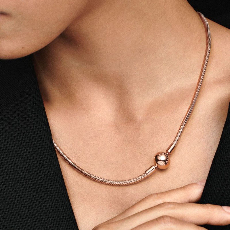 Rose Gold Plated Pandora Moments Snake Chain Necklaces | 183-EUXQVI