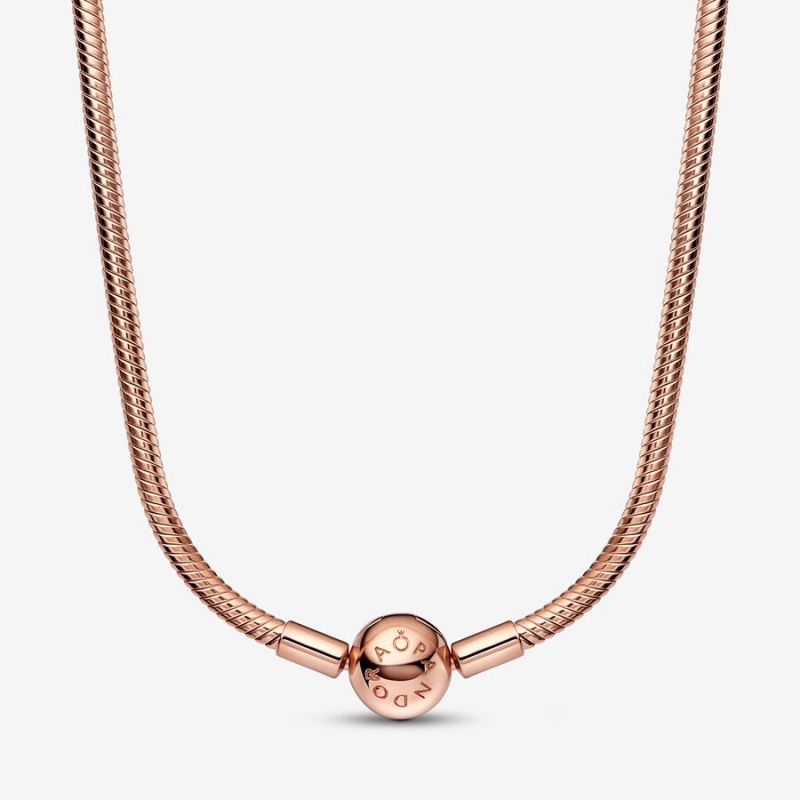 Rose Gold Plated Pandora Moments Snake Chain Necklaces | 183-EUXQVI