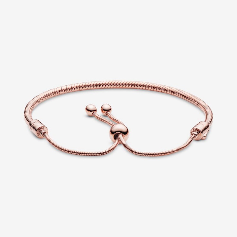 Rose Gold Plated Pandora Moments Snake Slider Sliding Bracelets | 187-WNUSPF