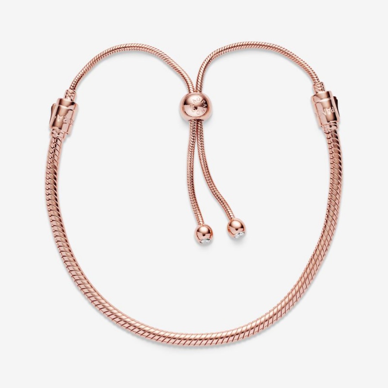 Rose Gold Plated Pandora Moments Snake Slider Sliding Bracelets | 187-WNUSPF