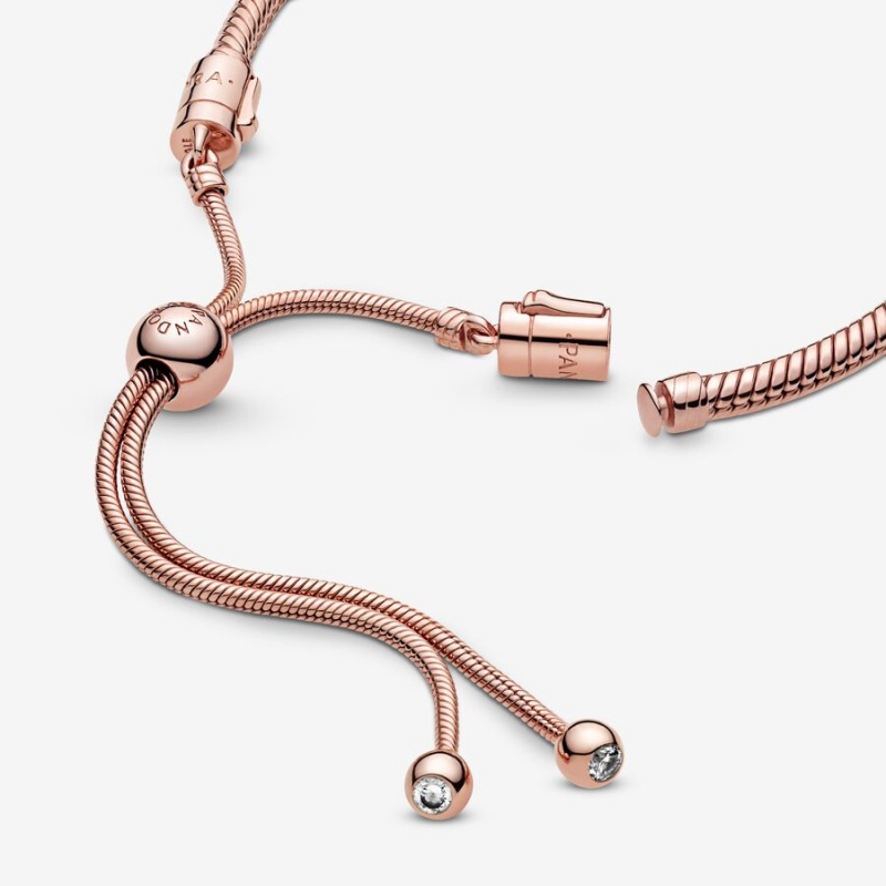 Rose Gold Plated Pandora Moments Snake Slider Sliding Bracelets | 187-WNUSPF