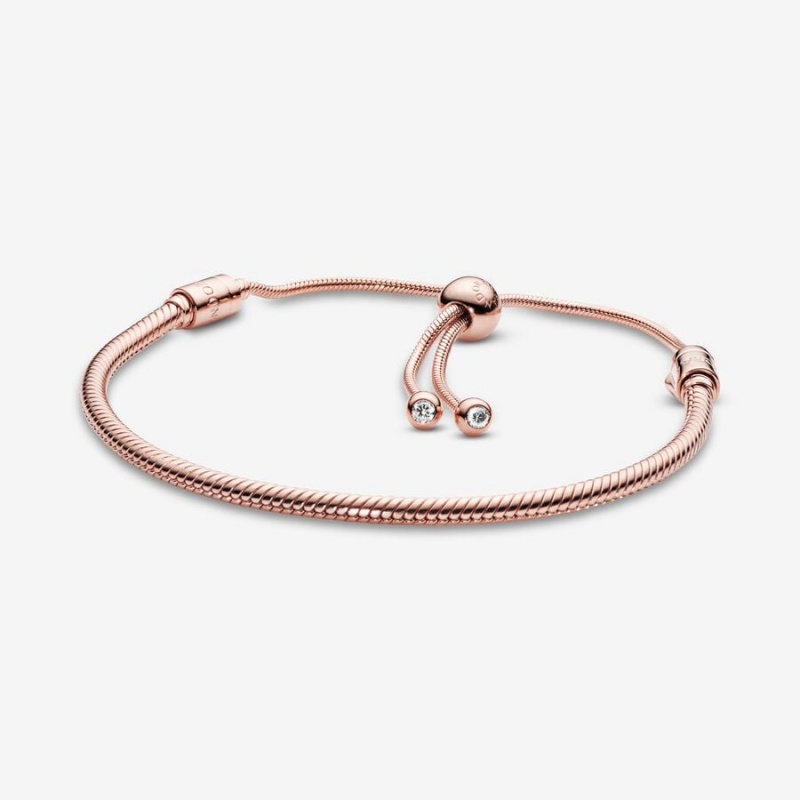 Rose Gold Plated Pandora Moments Snake Slider Sliding Bracelets | 187-WNUSPF