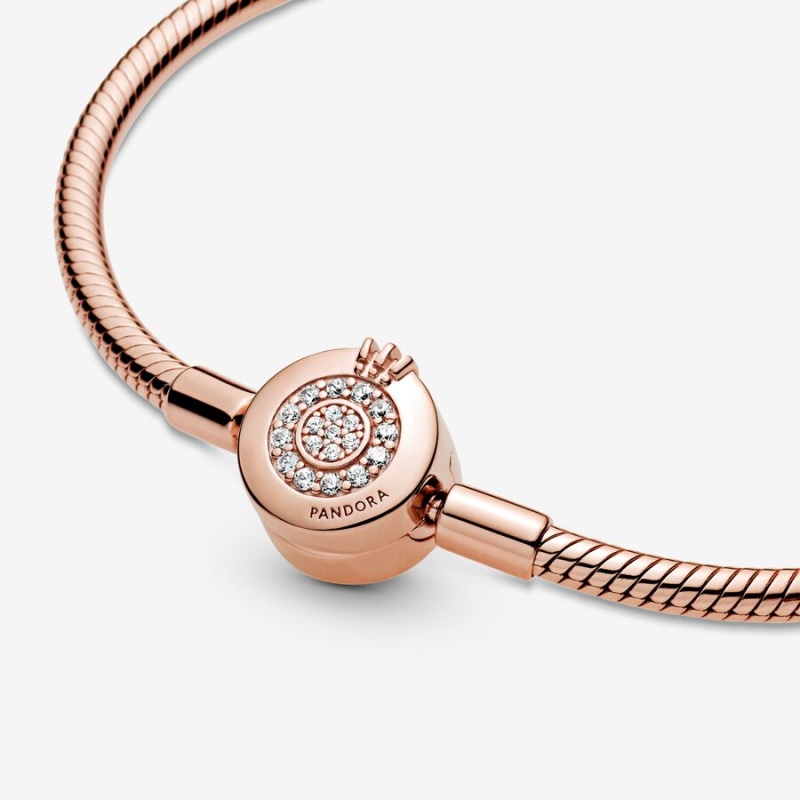 Rose Gold Plated Pandora Moments Sparkling Crown O Snake Charm Holders | 568-WQVUEI