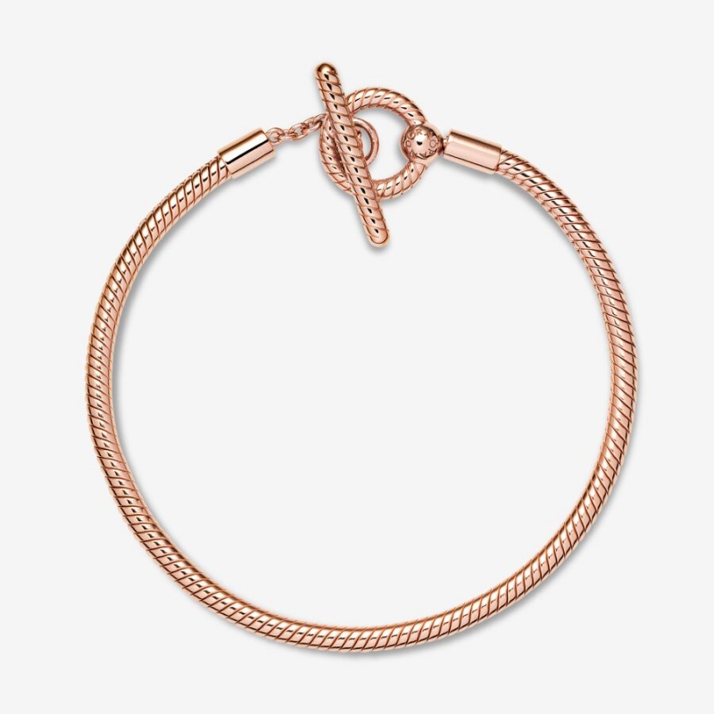 Rose Gold Plated Pandora Moments T-Bar Snake Charm Holders | 091-YCEMQX