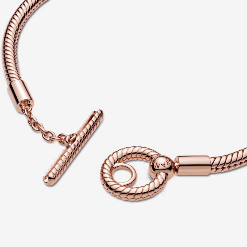 Rose Gold Plated Pandora Moments T-Bar Snake Charm Holders | 091-YCEMQX