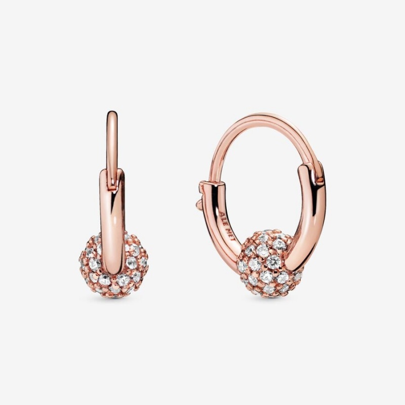 Rose Gold Plated Pandora Pavé Bead Hoop Earrings | 081-ZRIYMU