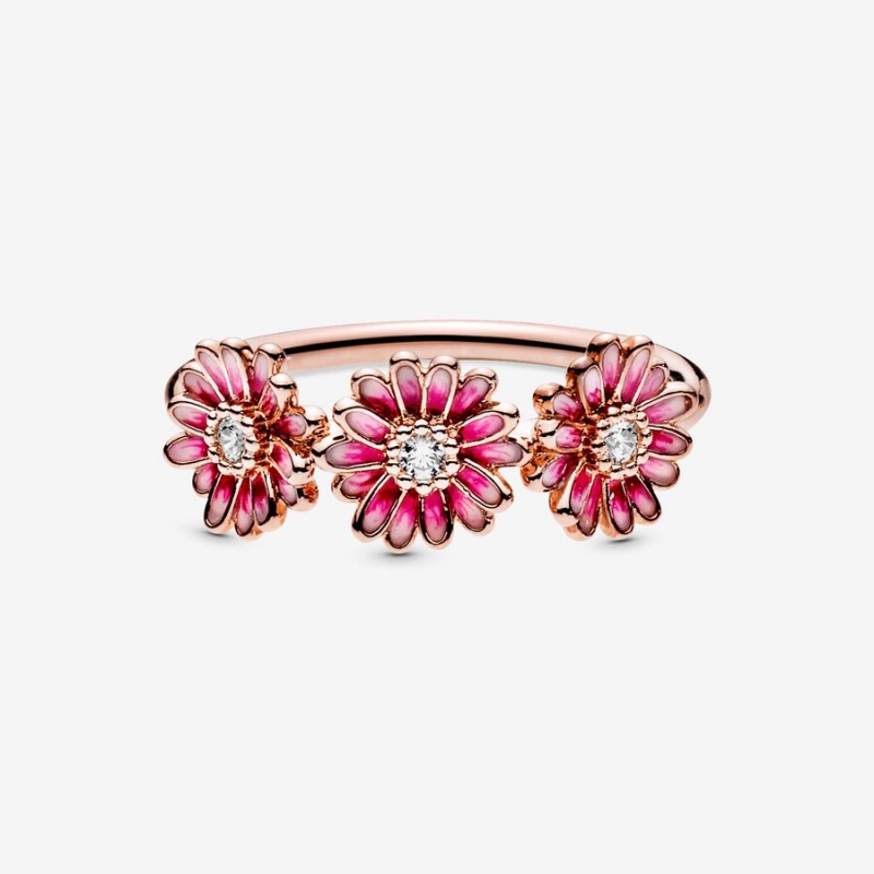 Rose Gold Plated Pandora Pink Daisy Flower Trio Statement Rings | 397-WAGYBE