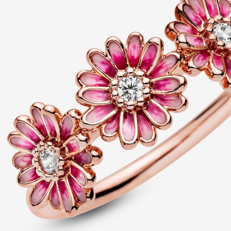 Rose Gold Plated Pandora Pink Daisy Flower Trio Statement Rings | 397-WAGYBE