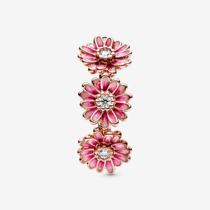 Rose Gold Plated Pandora Pink Daisy Flower Trio Statement Rings | 397-WAGYBE