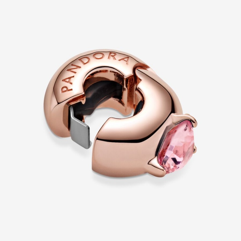 Rose Gold Plated Pandora Pink Heart Solitaire Clip Clips | 807-KFWPXM