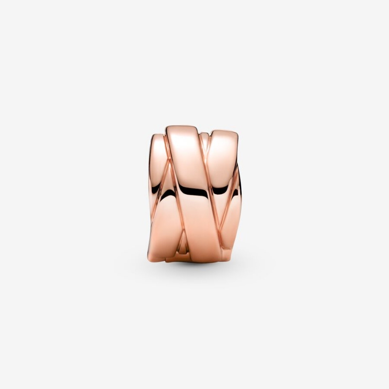 Rose Gold Plated Pandora Polished Ribbons Clip Clips | 349-OWYIXS