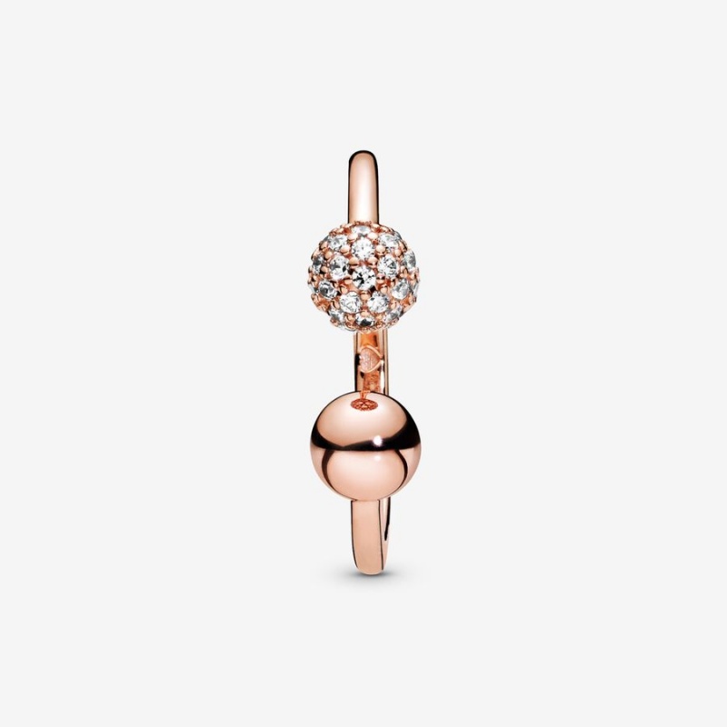 Rose Gold Plated Pandora Polished & Pavé Bead Open Statement Rings | 284-VXRAME