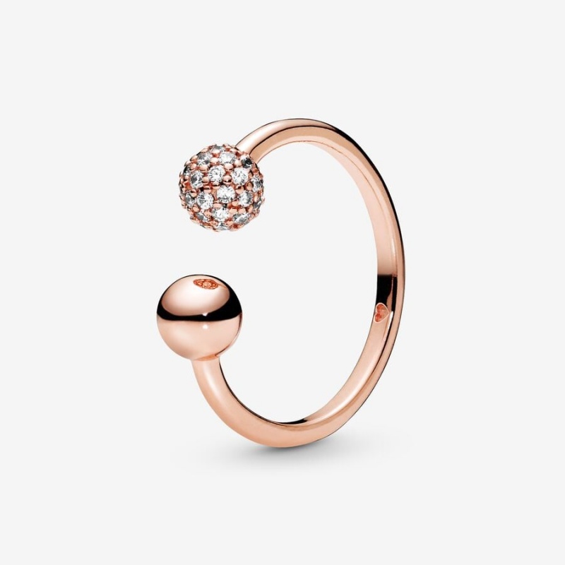 Rose Gold Plated Pandora Polished & Pavé Bead Open Statement Rings | 284-VXRAME