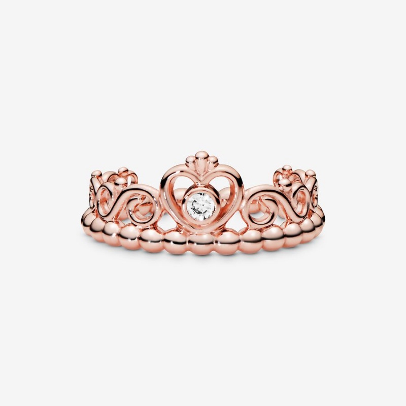 Rose Gold Plated Pandora Princess Tiara Crown Heart & Promise Rings | 297-BLFNAK