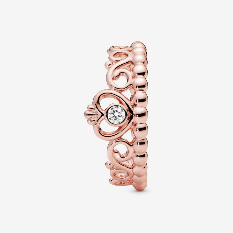 Rose Gold Plated Pandora Princess Tiara Crown Heart & Promise Rings | 297-BLFNAK