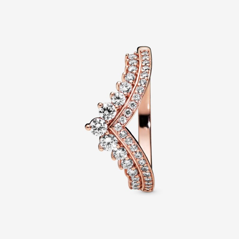 Rose Gold Plated Pandora Princess Wishbone Pinky Rings | 471-UXGONY