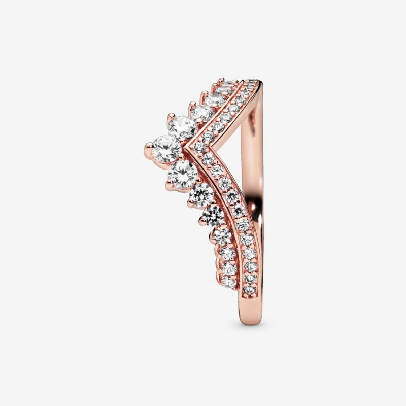 Rose Gold Plated Pandora Princess Wishbone Pinky Rings | 471-UXGONY