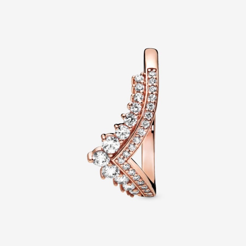 Rose Gold Plated Pandora Princess Wishbone Pinky Rings | 471-UXGONY