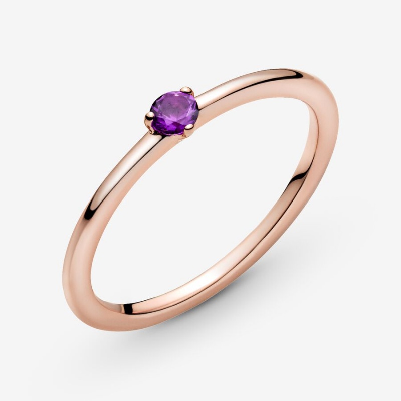 Rose Gold Plated Pandora Purple Solitaire Halo & Solitaire Rings | 795-MVUTPE