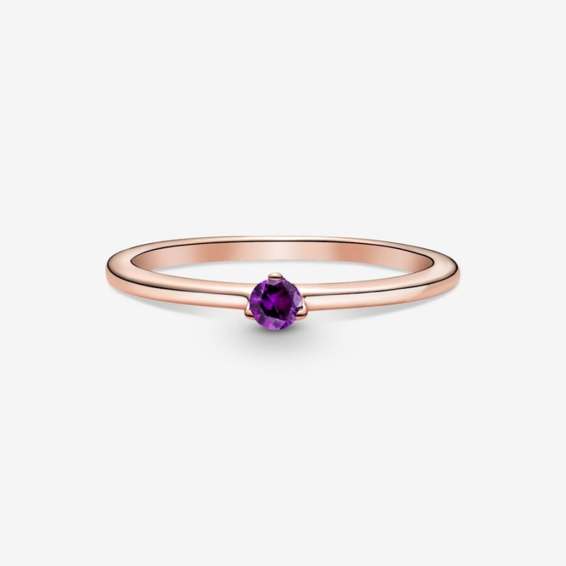 Rose Gold Plated Pandora Purple Solitaire Halo & Solitaire Rings | 795-MVUTPE