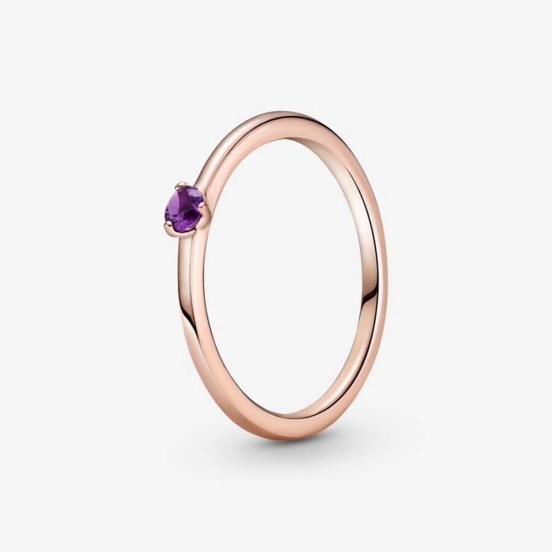 Rose Gold Plated Pandora Purple Solitaire Halo & Solitaire Rings | 795-MVUTPE