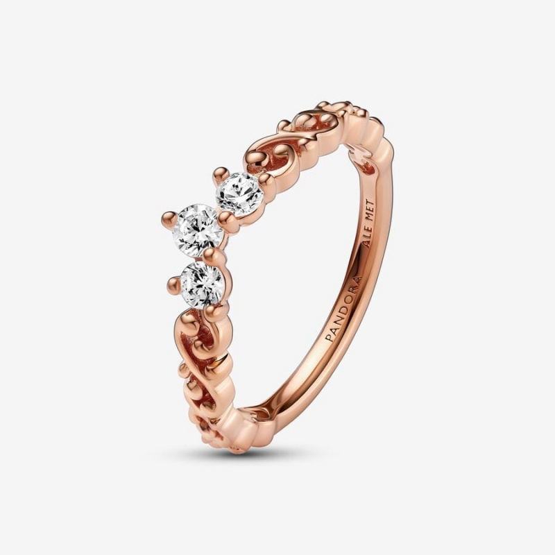 Rose Gold Plated Pandora Regal Swirl Tiara Heart & Promise Rings | 931-LMTSVH