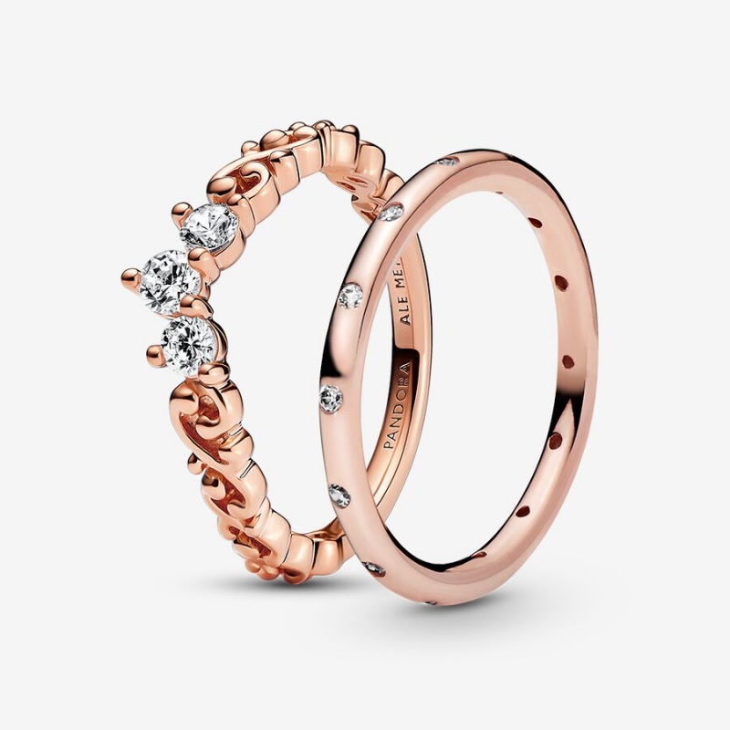 Rose Gold Plated Pandora Ring Sets | 107-AJOQZV