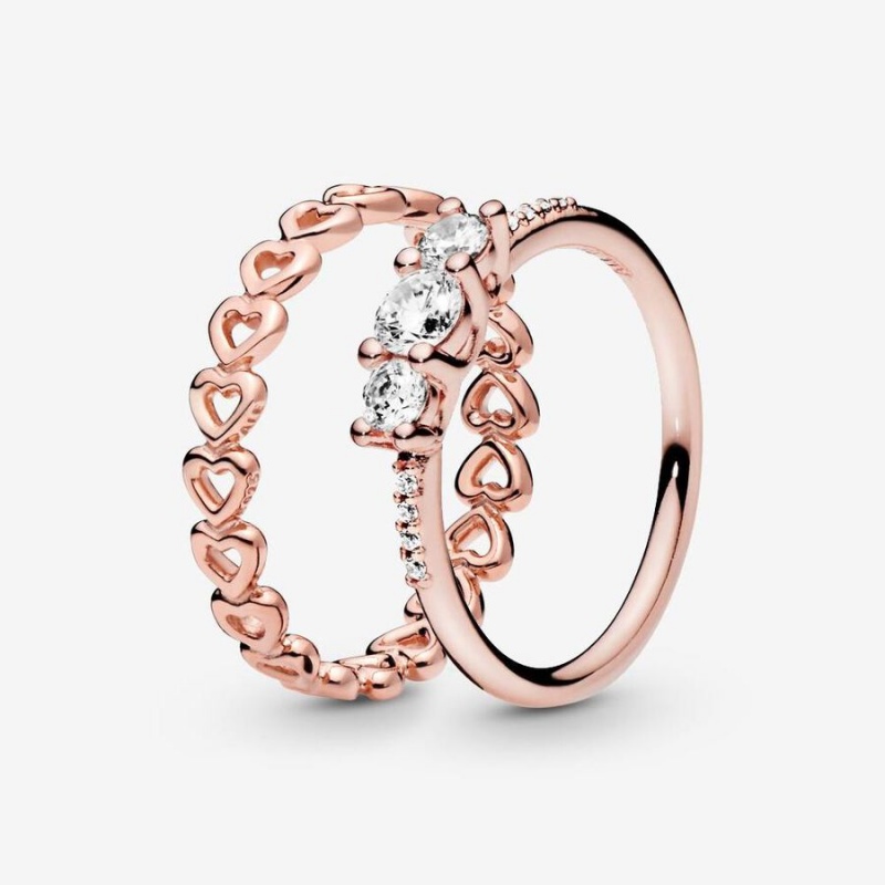 Rose Gold Plated Pandora Ring Sets | 296-LKIYPZ