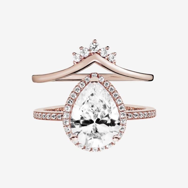 Rose Gold Plated Pandora Ring Sets | 342-XQIBOS