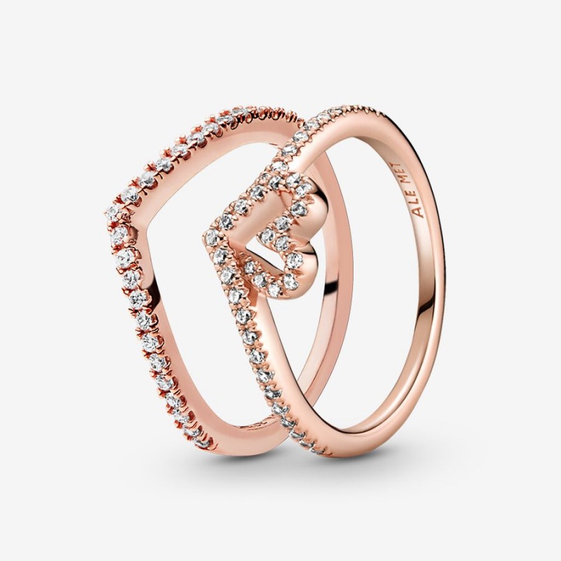 Rose Gold Plated Pandora Ring Sets | 527-SQOKGX