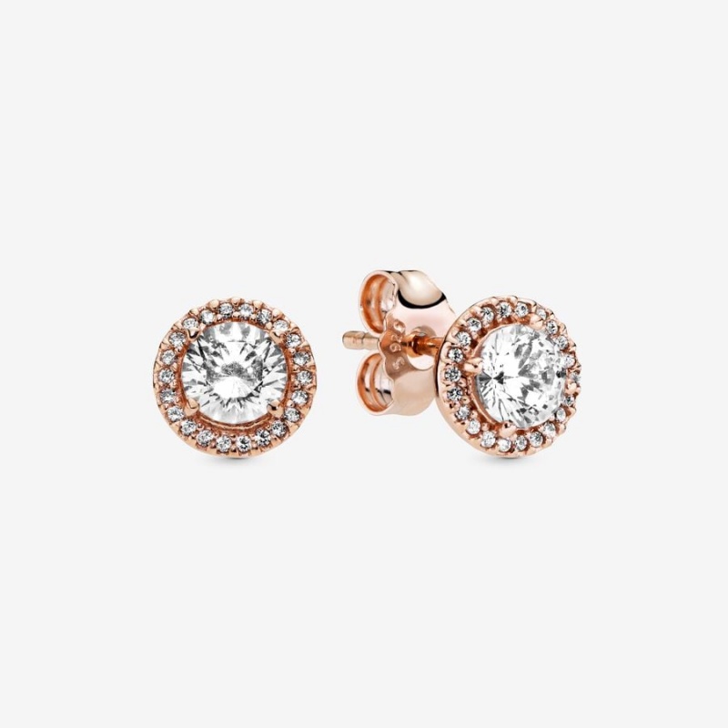 Rose Gold Plated Pandora Round Sparkle Halos Stud Earrings | 146-SAIETR