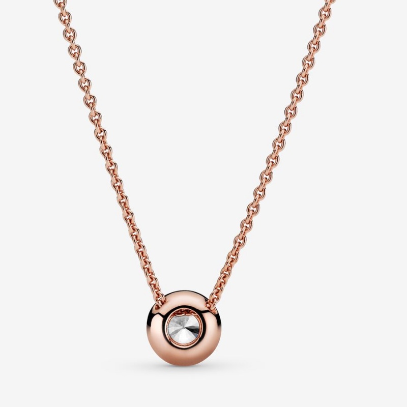 Rose Gold Plated Pandora Round Sparkle Halo Chain Necklaces | 174-PESDFR