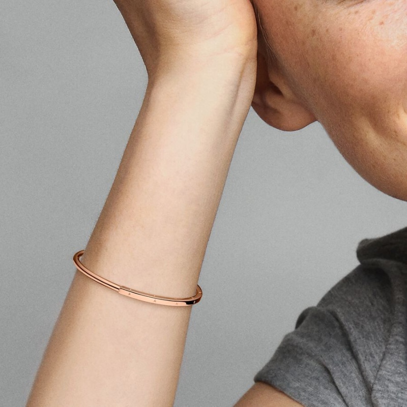 Rose Gold Plated Pandora Signature I-D Open Bangle Bangles | 835-AVKMOQ