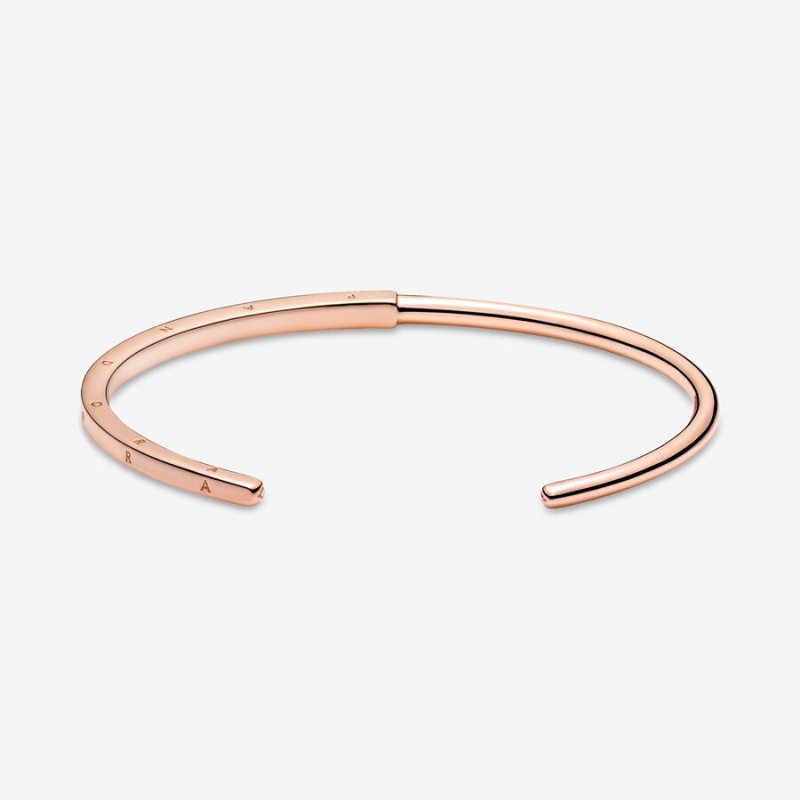 Rose Gold Plated Pandora Signature I-D Open Bangle Bangles | 835-AVKMOQ