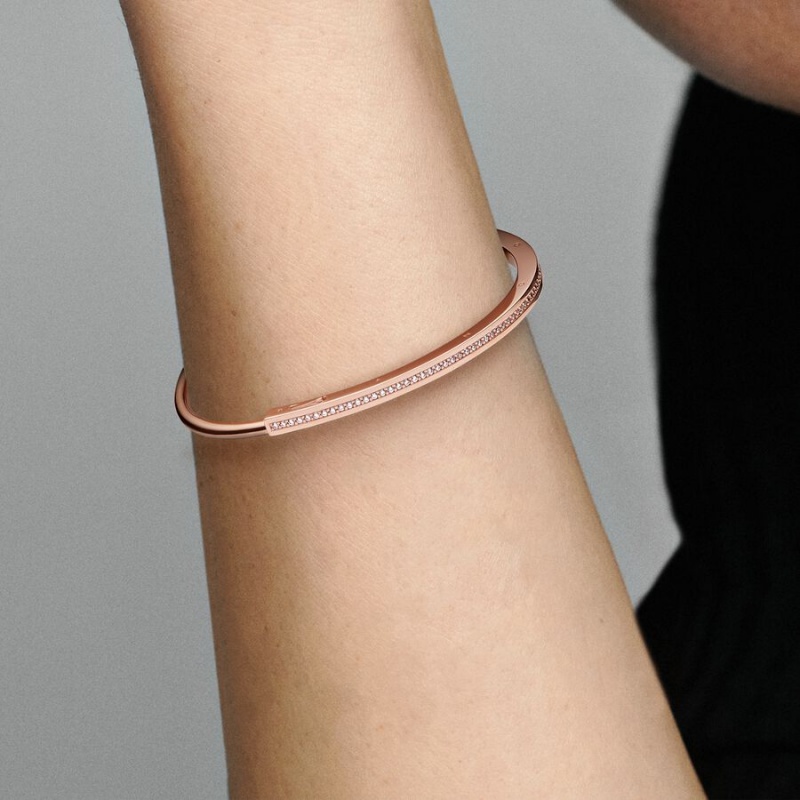 Rose Gold Plated Pandora Signature I-D Pavé Bangle Bangles | 780-SLFIRC