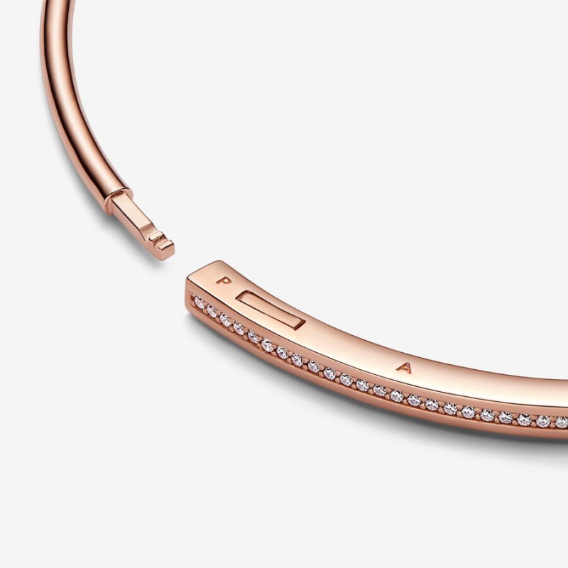 Rose Gold Plated Pandora Signature I-D Pavé Bangle Bangles | 780-SLFIRC