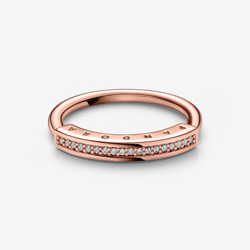 Rose Gold Plated Pandora Signature I-D Pavé Stackable Rings | 108-QLODEV