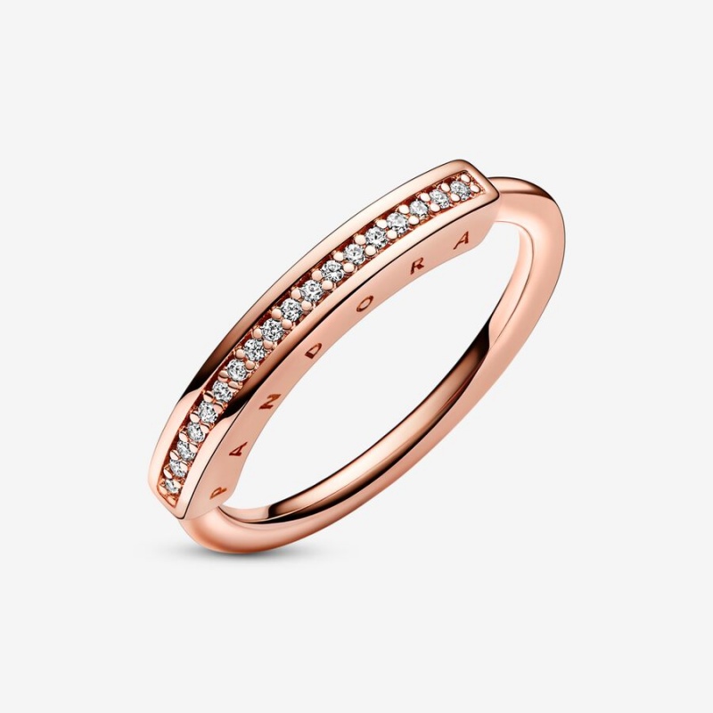 Rose Gold Plated Pandora Signature I-D Pavé Stackable Rings | 108-QLODEV