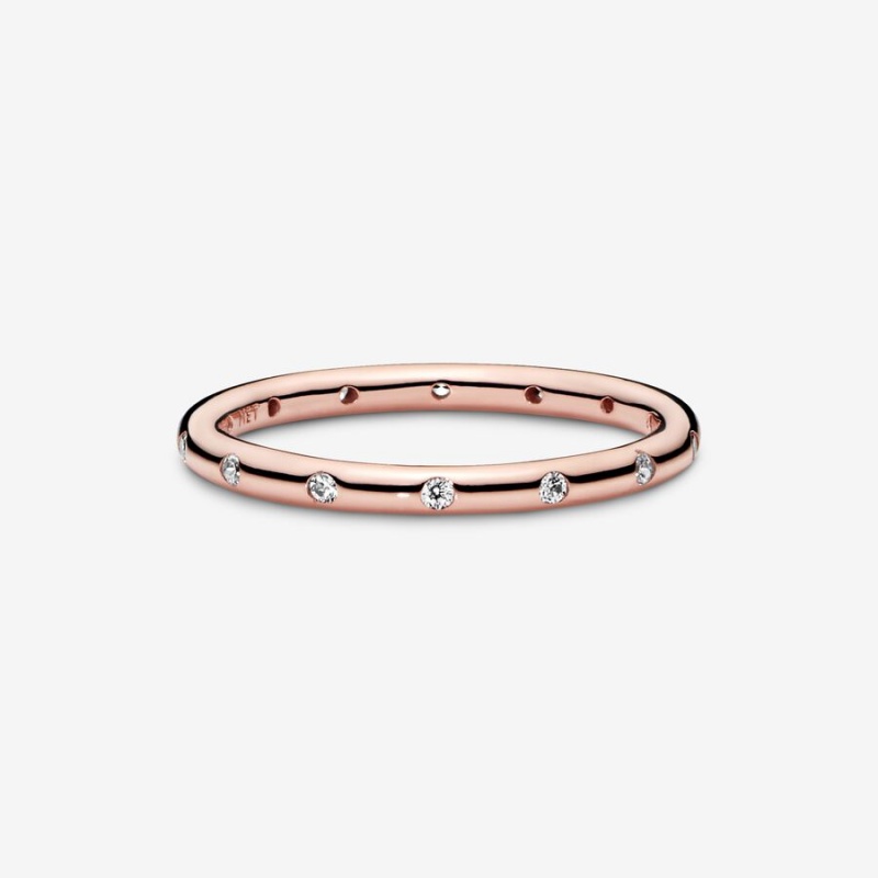 Rose Gold Plated Pandora Simple Sparkling Stackable Rings | 416-IAMNTJ