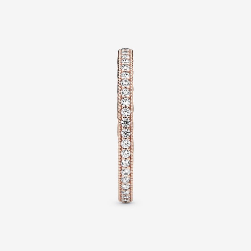 Rose Gold Plated Pandora Sparkle Band Rings | 053-DINYLB