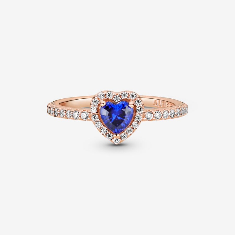 Rose Gold Plated Pandora Sparkling Blue Elevated Halo & Solitaire Rings | 249-OSAEVB