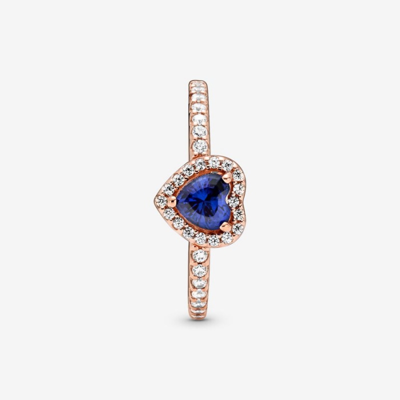 Rose Gold Plated Pandora Sparkling Blue Elevated Halo & Solitaire Rings | 249-OSAEVB