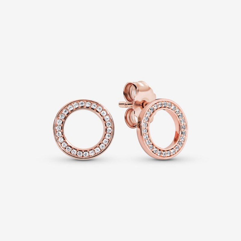 Rose Gold Plated Pandora Sparkling Circles Stud Earrings | 867-OCFAIM