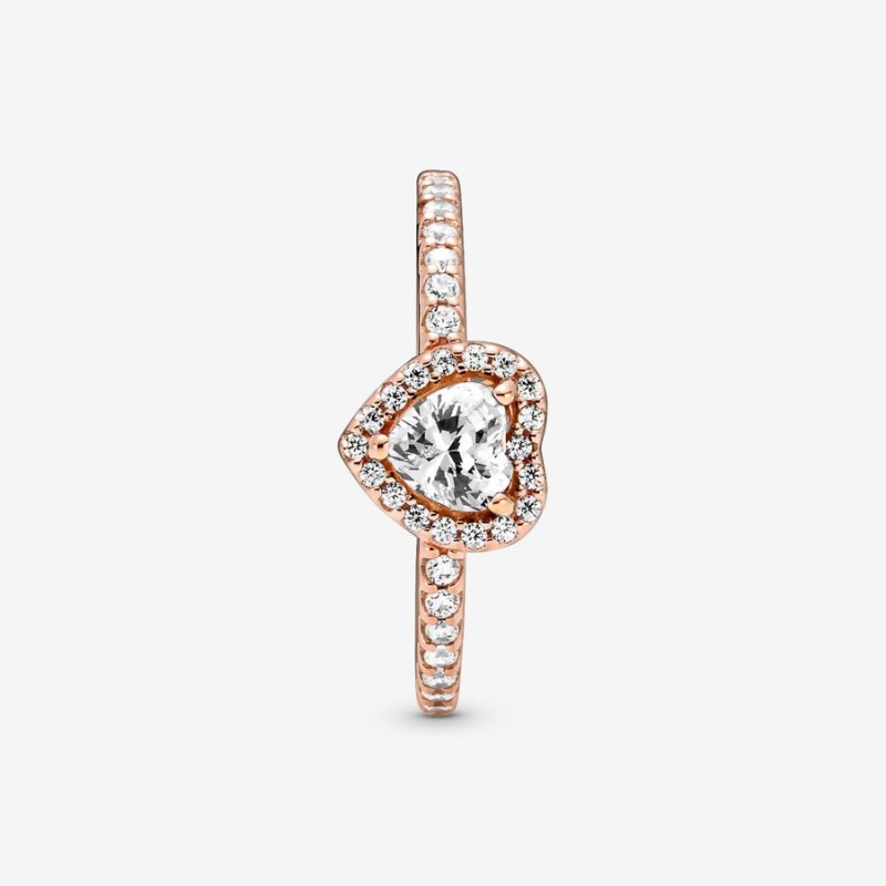 Rose Gold Plated Pandora Sparkling Elevated Halo & Solitaire Rings | 973-IYECGN